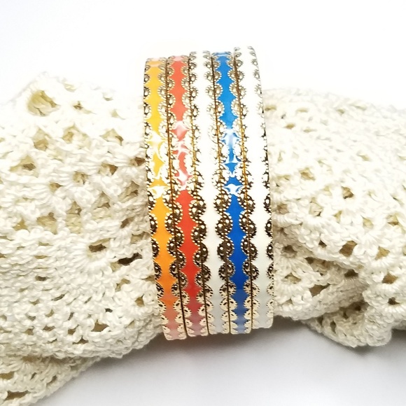 Set Five Orange Red Multicolored Stacking Bangles - Picture 5 of 8